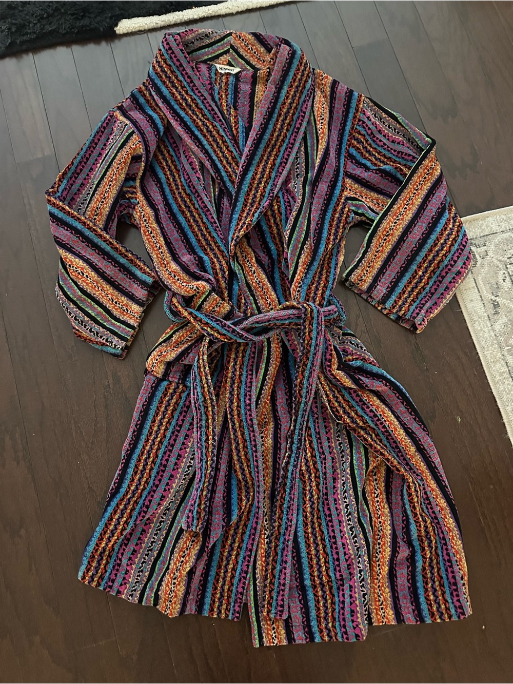 Missoni Multicolor Striped Terry Robe - Purple, Orange, Blue, Green, Black